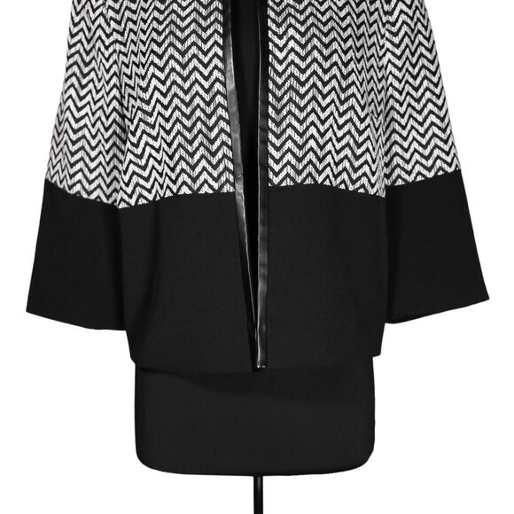 Kasper Womens Jacket Black White Geometric Faux Leather Open Front Lined Size 16 - Picture 6 of 8